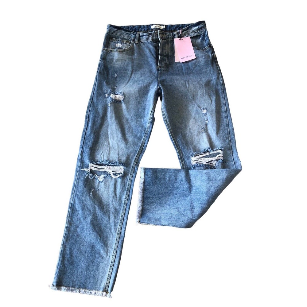 Avec Les Filles High-Rise Boyfriend Distressed Raw Hem Jeans Women's Size 30 NWT